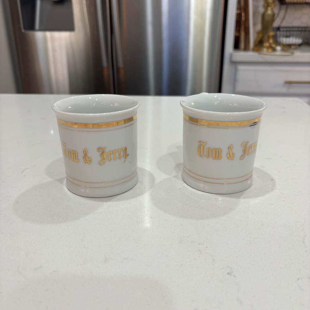 Vintage Chikaramachi Japan Tom & Jerry Gold Rim Porcelain Cups Set of 2